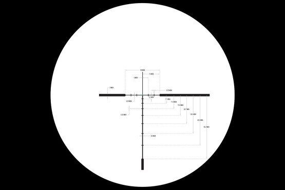 Subtensions and measurements for the Trijicon Credo HX 1-6x rifle scope's green illuminated .223 BDC Hunter reticle.